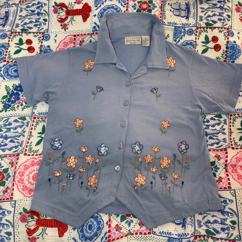Floral Embroidered Shirt - Blue